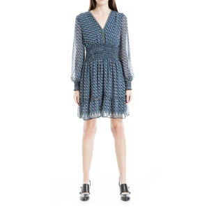 Geometric Floral Print Smocked Waist Dress